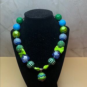 Big Green & Blue  Bubblegum Beaded Necklace with a TMNT